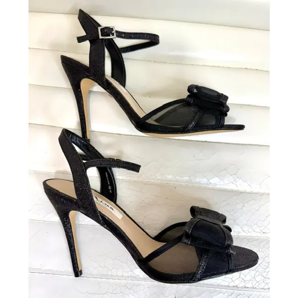 Nina Black Mesh Glitter Bow Heeled Sandals Sz7 - Image 5