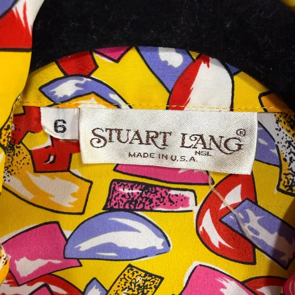 Vintage Stuart Lang 6 Yellow Abstract Print Blouse Top Camp Maximalist Artsy 80s - Image 6