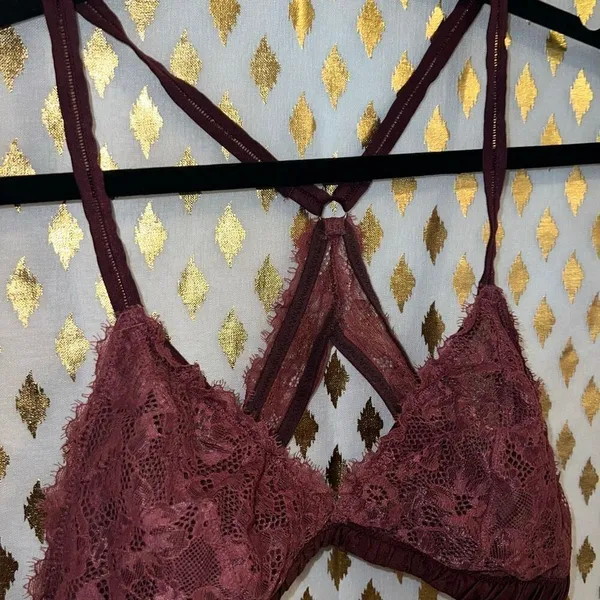 Aerie bralette lacy cutout keyhole racerback red burgundy size L - Image 2