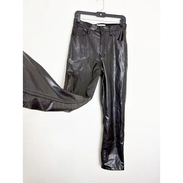 Abercrombie & Fitch High Rise 90s Straight Vegan Leather Pant Size 6/28 Black - Image 10