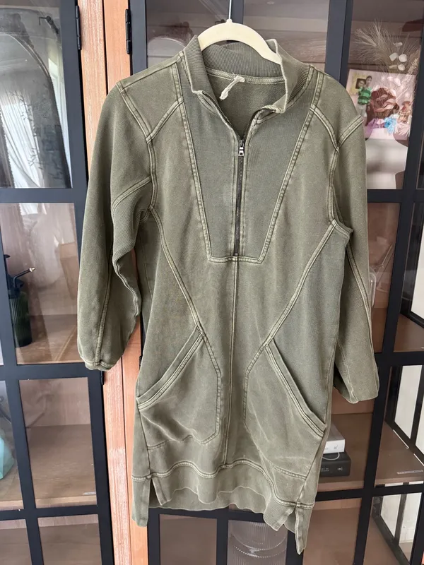 Daily Practice by Anthropologie Meru Mini Dress long sleeve olive 1/4 zip half - Image 2