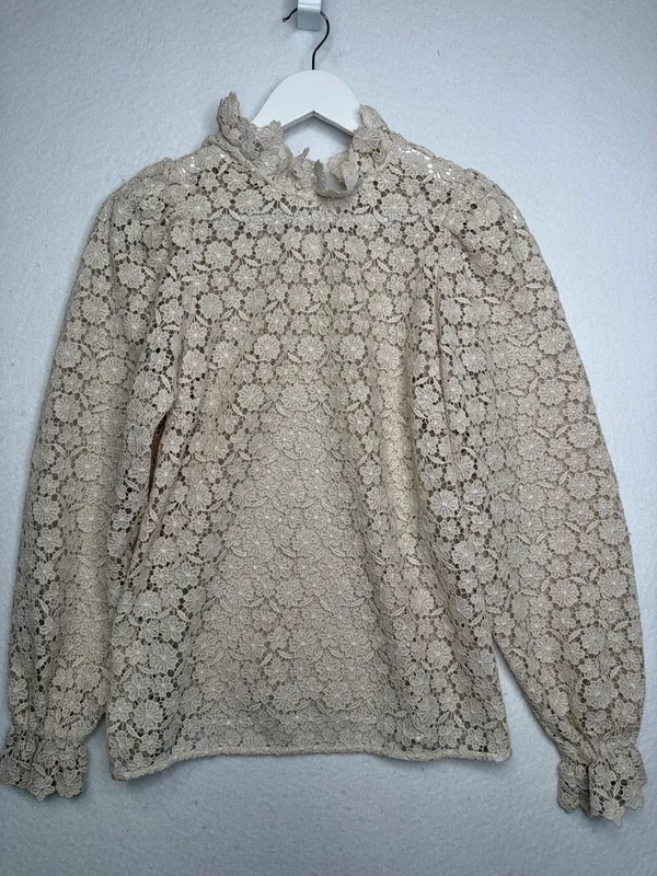 Sézane Elegant Jordyna Cream Floral Lace Longsleeve Ruffle Blouse | 34 - Image 2