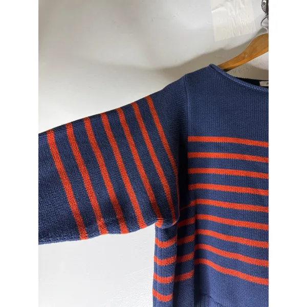 Madewell rolled neck cotton long sleeve sweater navy orange stripe medium‎ - Image 3