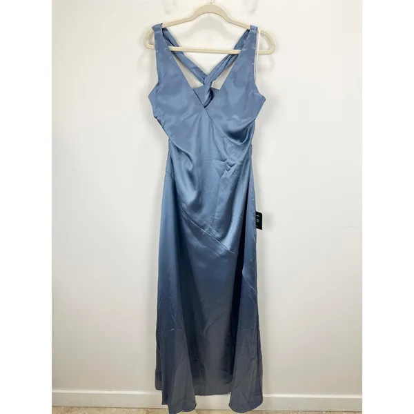 Lulus Purely Elegant Slate Blue Satin Twist Back Maxi Dress Long Formal XL NWT - Image 5