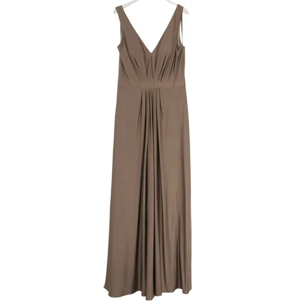 Allure Bridesmaids Mocha Long V-Neck Bridesmaid Gown Formal Dress Size 10 - Image 3