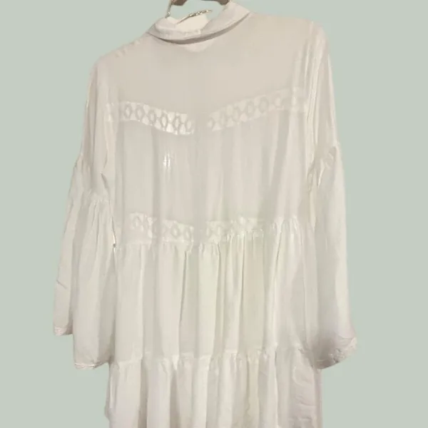 Boho White Tiered Button‎ Down Tunic Crochet Lace Bell Sleeve Top - Image 6