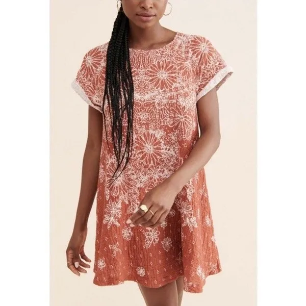 Free People Sundress Size S Cotton Embroidered Back Cut Out Boho Summer Sunny - Image 3