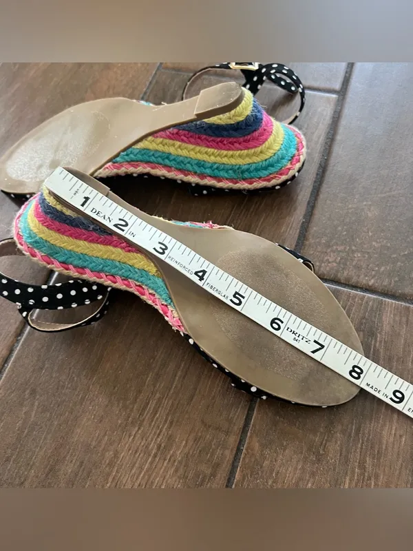 Betsey Johnson Polka Dot Rainbow Espadrille Wedge Open Toe Sandal size 6 - Image 7
