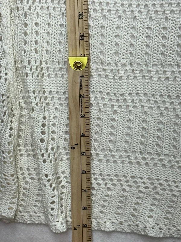 ARIAT Cream Crochet Knit Duster Vest Long Open Front Sleeveless Cardigan L Boho - Image 9