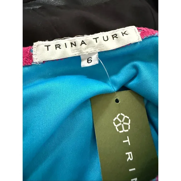 NWT Trina Turk Strapless Bodycon Mini Dress Hot Pink Lace Turquoise Lining Dress - Image 7