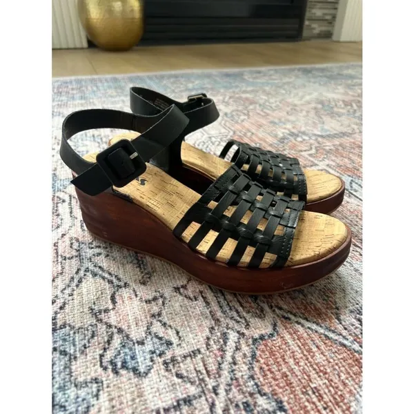 Kork-Ease NWT Marley Black Woven Leather Ankle-Strap Wedge Size 9 - Image 2