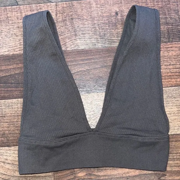 Garage Deep V-Neck Ribbed Bandeau - Gray - Image 2