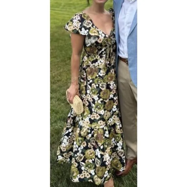 NWT Anthropologie Moon River V-Neck Shirred Midi Dress Sz. M - Image 3