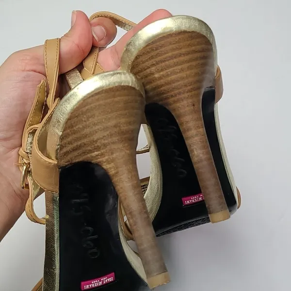 Isaac Mizrahi Isbelle Gold and Tan High Heel Sandals Size 9.5‎ - Image 3