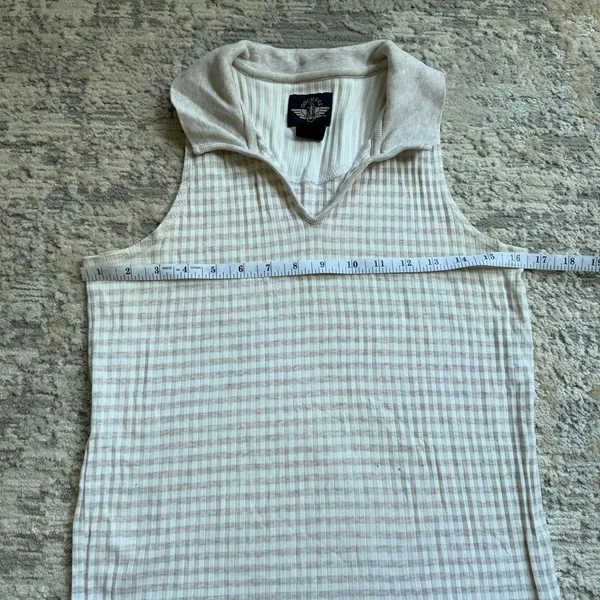 vintage Dockers 100% cotton white and beige striped collared tank top sz small - Image 4
