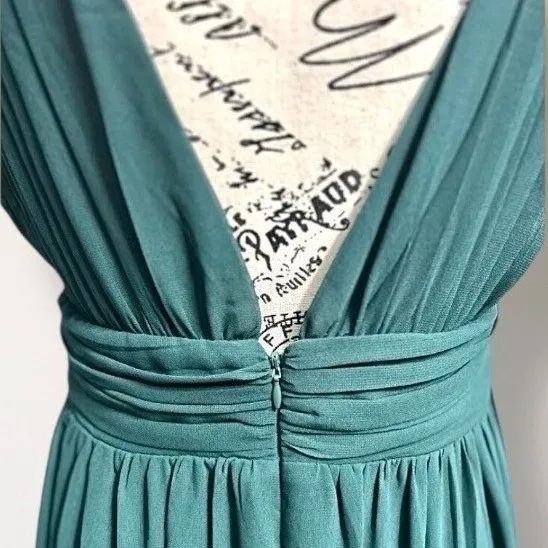 Lulus Heavenly‎ Hues Green Maxi Dress Pleated Deep V Slit Autumn Wedding Guest - Image 7