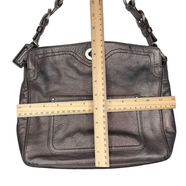 Vintage Coach Metallic Leather Hobo Bag Silver Chain Strap Turn Lock‎ Y2K Purse - Image 12