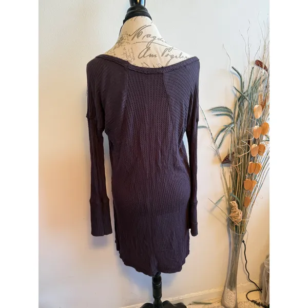 Free People Women Purple Waffle Knit Thermal Tunic Scoop Neck Long Sleeve Small‎ - Image 2