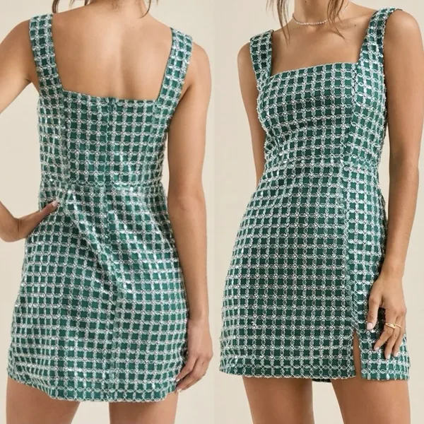 Altar'd State Mateo Mini Dress Green Sequin Wedding Guest‎ Event Feminine XL - Image 2
