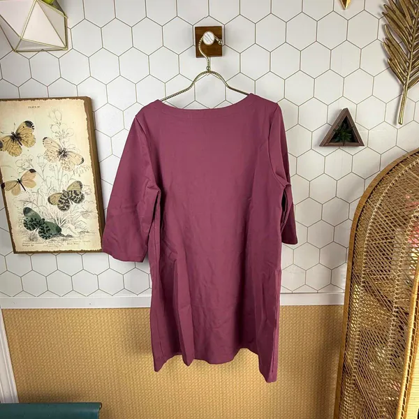 Betabrand Mauve Plum 3/4 Sleeve Half-Day Shift Dress - Size - XL - Image 4
