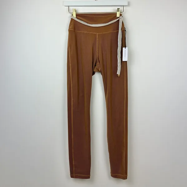WeWoreWhat Chain High Rise Legging Ribbed Brown Stretch Athleisure Small NWT - Image 5