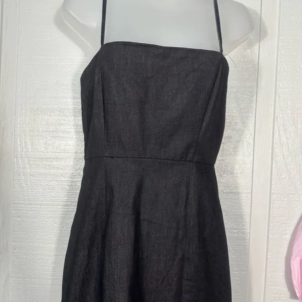 Lulus Black Denim Spaghetti Strap Dress Size EUC - Image 4