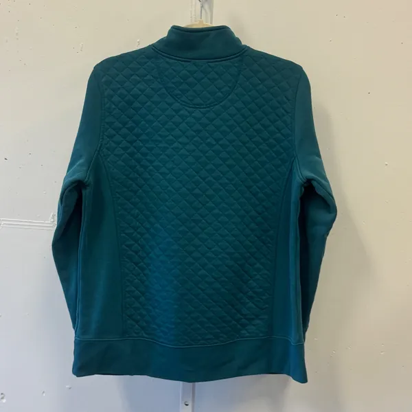 L.L. Bean Womens Quilted Quarter-Zip Pullover Teal Blue Fleece Sweatshirt 502745 - Image 2