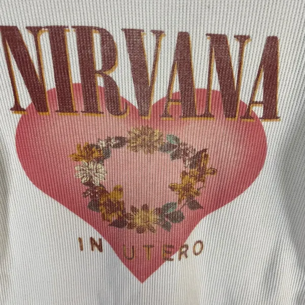 Daydreamer Nirvana In Utero Thermal Long Sleeve Crop Top Cream Grunge‎ 90's Band - Image 3