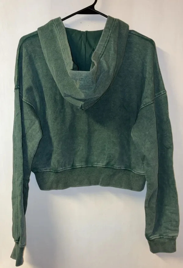 FEELZ. Washed Zip-Up Hoodie Dark Green Size XS - Image 5