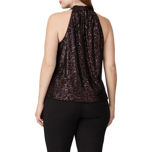 Parker Dallas Sleeveless Twist Halter Lined Burgundy Sequined Top Size Medium - Image 11