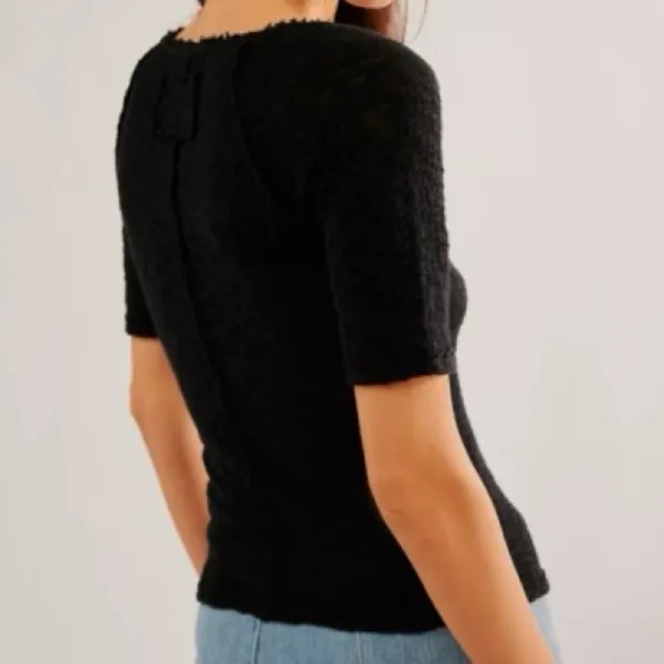 Free People We The Free Francis Tee Black Textured Raw Hem Size Small - Image 3