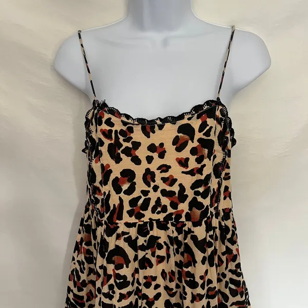 Urban Outfitters Leopard Babydoll Mini Dress XS Y2K Coquette Indie Grunge Tan - Image 3