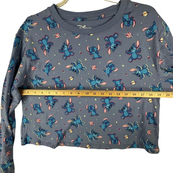 Disney Stitch Graphic Crop Top Long Sleeve Shirt‎ All Over Print L Space Planets - Image 4