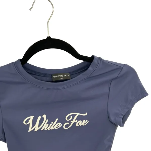 White Fox Boutique Tee T-Shirt Short Sleeve Logo Navy Blue Size XXS - Image 3