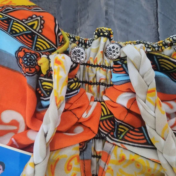 Source Unknown Strapless Boho Print Summer Dress Women’s Size Large Orange Multi - Image 4