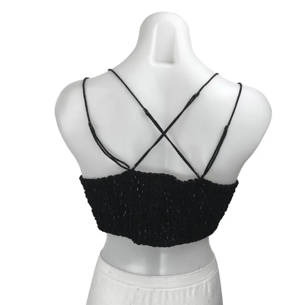 Free People Madonna Black Velvet Floral Lace Strappy Cami Bralette Top Size M - Image 3
