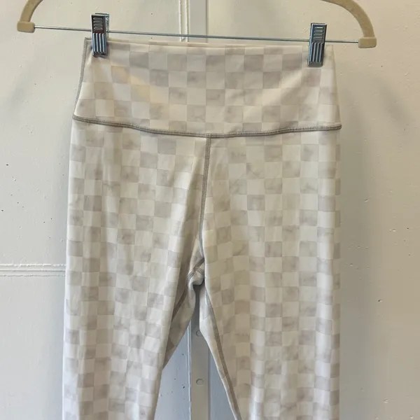 Z Supply Active Womens Medium Checkerboard High Rise Leggings Neutral Watercolor - Image 3