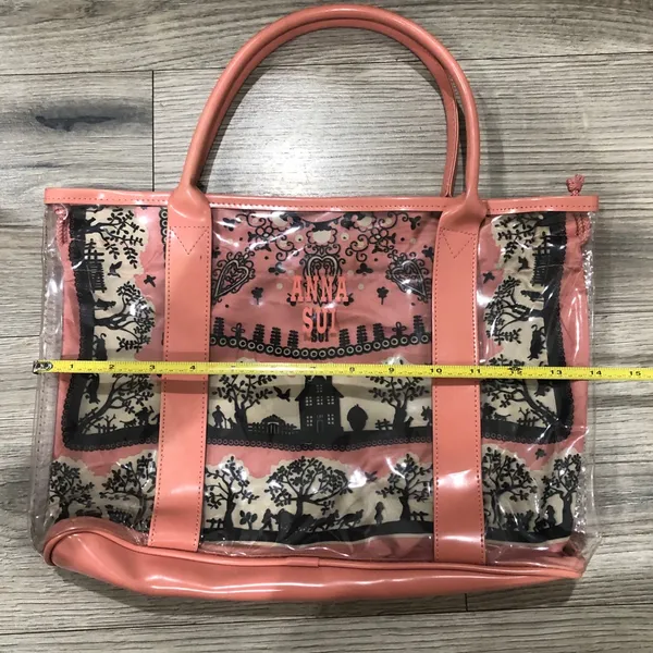 Anna Sui Clear Tote Bag Purse with Inside Drawstring Pouch Lining Pink - Image 2