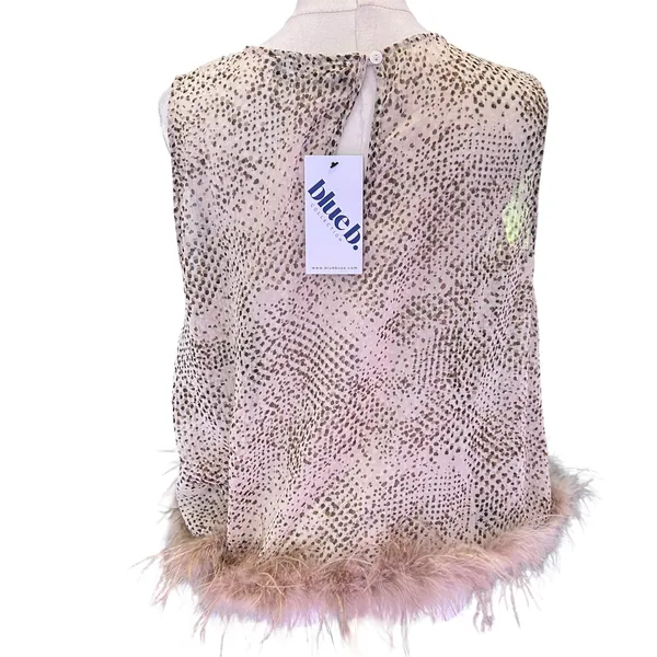 Blue B Feathered Snakeskin Crop Top Edgy Fairy Goth NWT SZ LG Sleeveless Sheer - Image 5