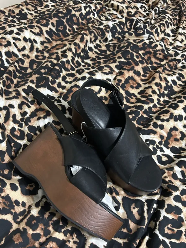Universal Thread Black Crisscross Platform Slingback Wedges - Image 2