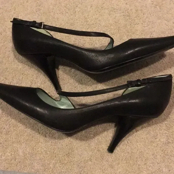 Sigerson Morrison Women’s Black Leather Pointy Toe Heels with Adjustable Strap - Image 3