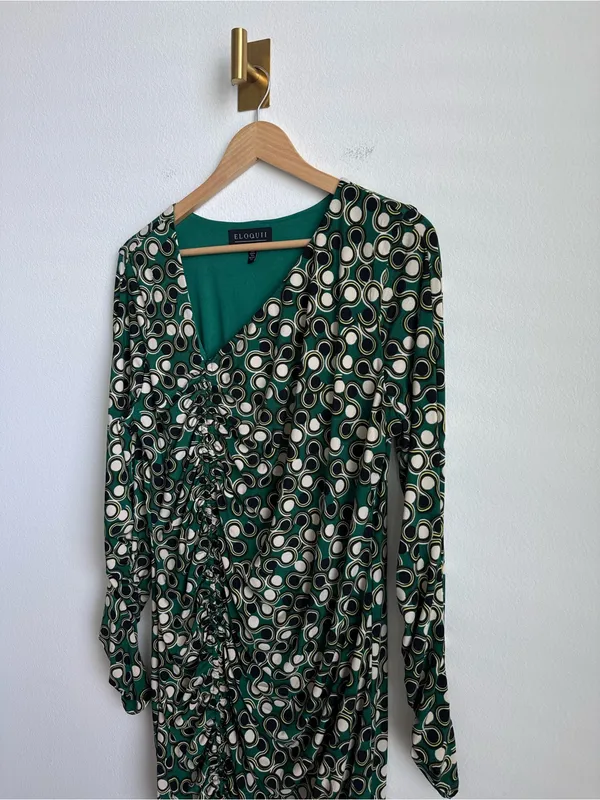 ELOQUII Green Abstract Print Ruched Midi Maxi Dress Long Sleeve Size 18 - Image 3