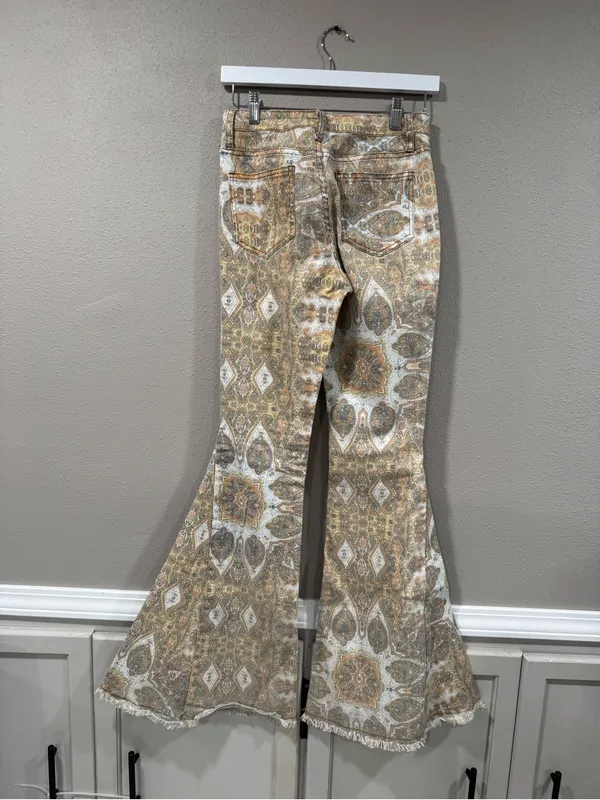 Buckle Saints & Hearts Boho Printed Flare Pants in Neutral Tones - Image 6