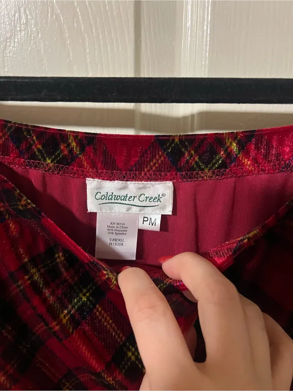 Coldwater Creek Petite M Red Plaid Velvet Maxi Skirt Dark Academia 90s Fall - Image 2