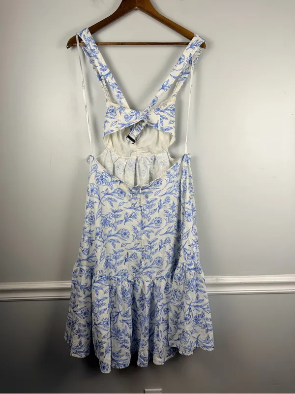 For love and lemons Maisie midi dress linen blend white blue size large - Image 8