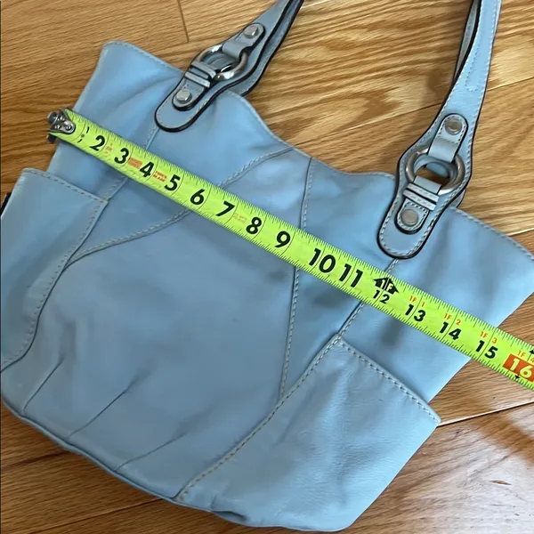 Tignanello rare Blue Leather Shoulder Bag multi striped interior - Image 12