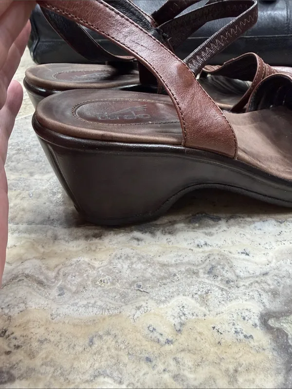 Dansko Brown Leather Slingback Sandals EU 38 Boho Comfort Wedge Platform - Image 9