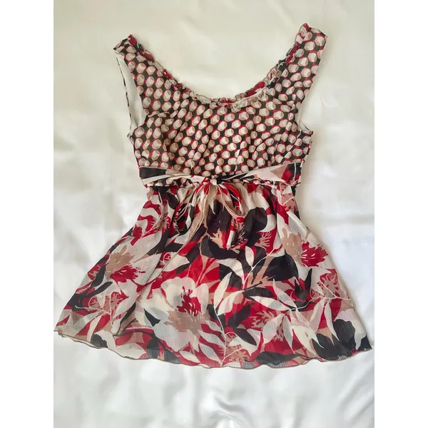 Floral Patterned Sleeveless Tank Tie Back Red Size M - Image 4