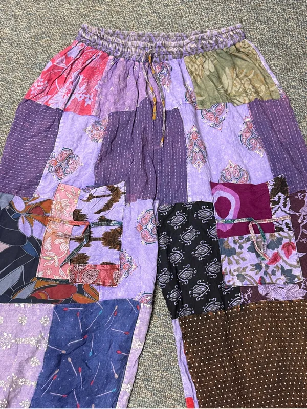 NEW Kantha Patchwork Harem Pants Boho Joggers Purple S-XL - Image 4
