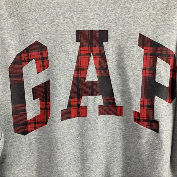 GAP Red & Black Plaid Logo Gray Crewneck Sweatshirt - Image 3